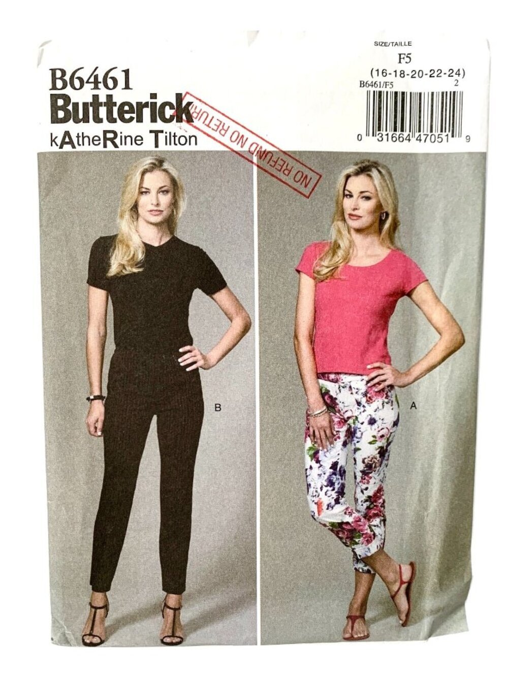 Butterick B6461 Pattern Misses Pants Tops Plus Sizes Uncut Size 16 18 20 22 24